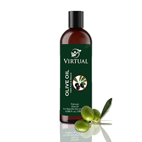 Image of VIRTUAL 100% Pure Natural Olive Oil For Shine & Stronger Hair, Skin Care & Cold Pressed Natural Oil for Multipurpose Use (180ml)-Pack of 2