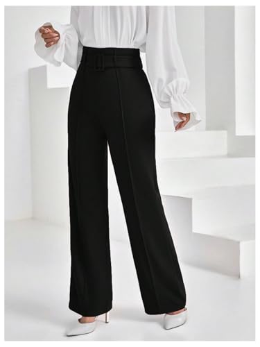 Floerns Women's High Waisted Belted Wide Leg Dress Pants Elegant Business Trousers3