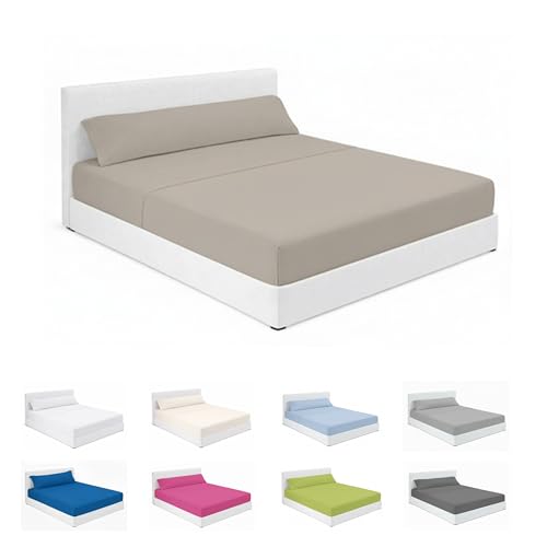 SABANALIA   Juego Sabanas 160x200 de Hostelería | Piedra | 4 Piezas | Sábana Encimera, Sábana Bajera Ajustable y Dos Fundas Almohada | Sabanas 160 x200 | 50% Algodón   50% Poliéster