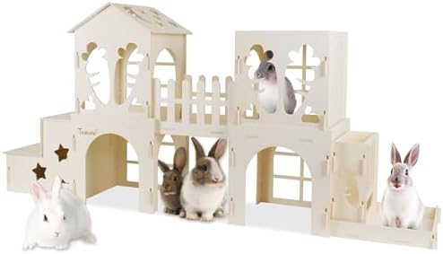 Amazon.com : Teabelle Wooden Rabbit Hideout House, Large Bunny Castle ...