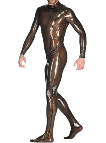 Man Transparent Black Latex Catsuit With Back Zipper Through Crotch Plus Size Men's Latex Clothing