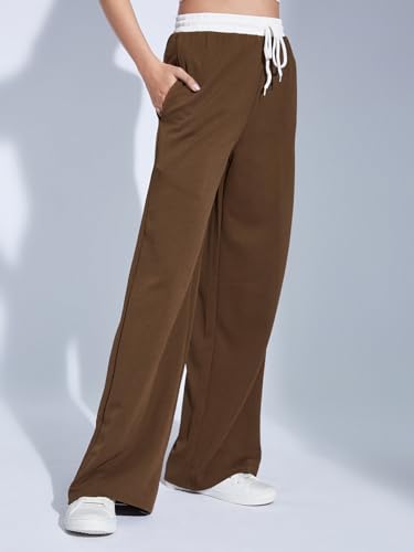 Image of Selvia Women's High Rise Solid Lycra Full Elastic Regular Fit Straight Trouser