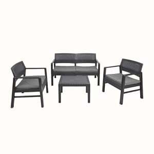 Ipae salottino kilimangiaro Antracite Set Composto da 1 Divano 2 posti + 2 poltrone + tavolino con 4 Cuscini