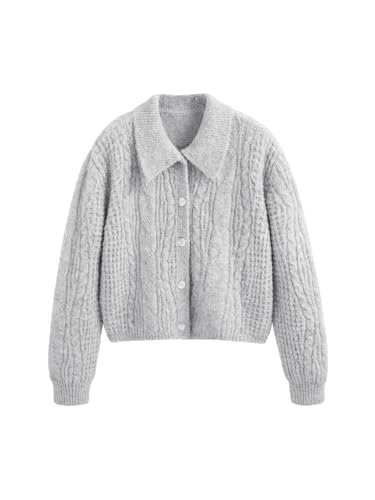 Image of CIDER Cardigan Sweater for Women Collared Button Down Chunky Wool-Blend Crop Cute Knitted Tops