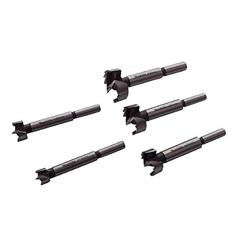 Makita D-47363 Forstnerbohrer-Set 5-teilig in Holzkassette, Ø 15, 20, 25, 30, 35 mm, für Weich- und Hartholz, 8 mm Rundschaft, Länge 90 mm