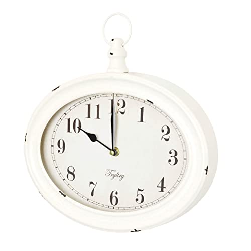 Tryltry White Oval Retro Wall Clock , Rustic Vintage Style, Antique Old Fashioned Design, Battery Operated Silent Decor Wall Clocks For Kitchen,Farmhouse,Office , White Oval #TOP3