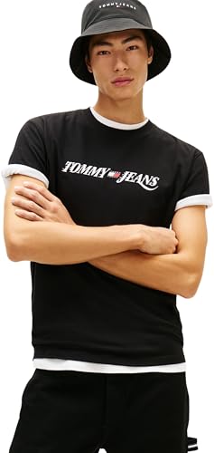 Tommy Jeans Herren T-Shirt Kurzarm Vintage mit Rundhalsausschnitt, Schwarz (Black), S – Ansicht 1