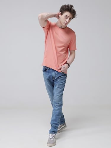 Image of TURMS Men's Casual Solid Round Neck T-Shirt, Odor Control, Stretchable & Breathable, Cotton Rich Fabric, Half Sleeve