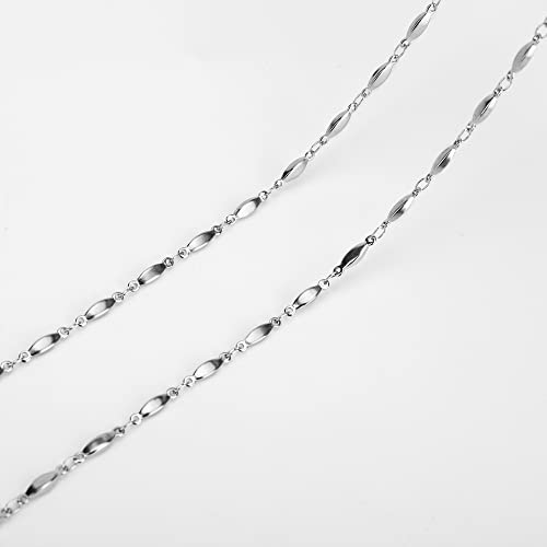 Image of Eyeglass Chain Silver Stainless Steel Handmade Necklace for Reading Glasses Sunglass Beaded Chains for Men Women