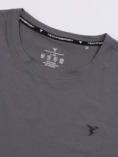 Image of TECHNOSPORT Men's Slim Fit Solid Crew Neck T-Shirt, Cotflex Quick Dry Wrinkle Resistant Polyester Sports Tee for Gym, Running, Training, Sports