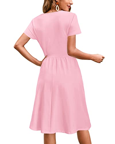 Image of Newshows Womens Summer Short Sleeve Casual Dresses V Neck Floral Vacation Sundress Faux Wrap Midi Dress with Pockets