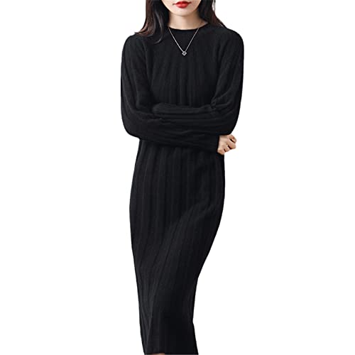Robe longue en laine Kelsiop : l'élégance du tricot noir d'hiver pour femme