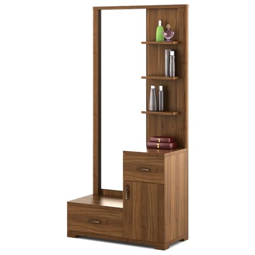 Image of Spacewood Dressing Table | Harmony | 3 Year Warranty | 3 Shelves & 2 Drawer, 1 Shutter Storage, Vanity Table for Bedroom, Living Room, and Home| Engineered Wood | Natural Teak