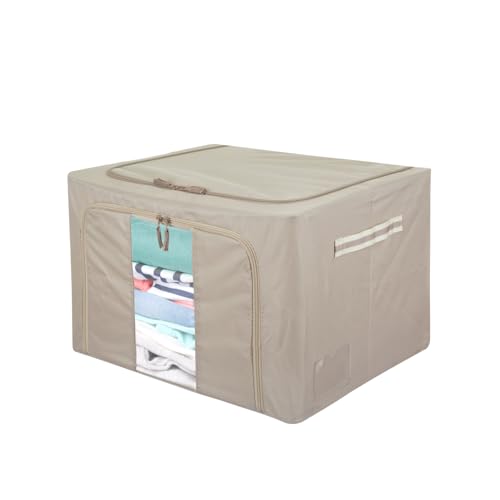 KASANOVA Scatola portaoggetti, 50 x 40 x 33 cm, con doppia cerniera, colore: tortora