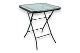 HERSIG - Mesa de Jardin Cuadrada Plegable de Acero y Vidrio Templado - Mesa Exterior Negro 60x60x70 CM - Mesas de Terraza y Jardín Cuadradas - Mesas para Verano Exterior con Cristal Texturizado