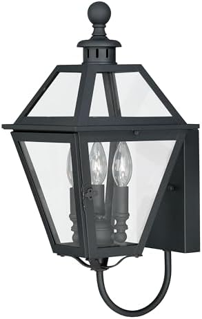 VAXCEL Nottingham 20 in. H 3-Light Textured Black Transitional Outdoor Wall Sconce Made of Durable Steel, Clear Glass Shade, LED Compatible, Use for Exterior Porch Patio Front Door or Garage