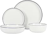 Gibson Home Oslo 16-Piece Porcelain Ceramic Chip & Scratch Resistant Dishes, Microwave & Dishwasher Safe, Plates and Bowls Dinnerware Set, White w/Blue Rim