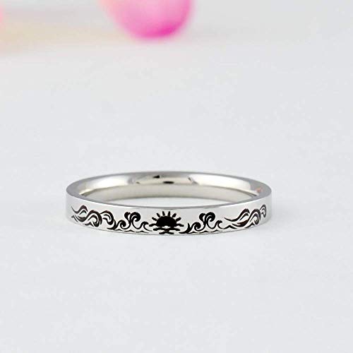 Waves Sunset (Sunrise) Ring - Dainty Stainless Steel Stacking Band Ring, Beach Ring, Wanderlust, Outdoor Travel, Traveler Inspirational Gift for Her & Him, Friends Sisters, Christmas Anniversary