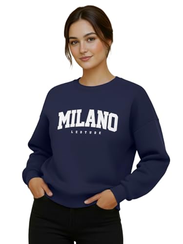 Image of LEOTUDE Women's Loopknit Boyfriend /Loose Fit Round Neck Sweatshirt (Color Black)