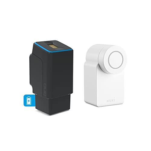 ekey uno Fingerprint schwarz mit Akku und Funk inkl. Nuki Smart Lock 3.0 weiß - Akkubetriebenes Nachrüst-Set für alle gängigen Türen