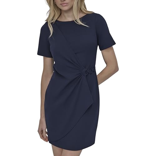 Image of DKNY Women's Short Sleeve Jewel Neck Sheath Mini Dress