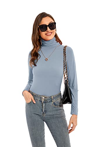 Image of Womens Long Sleeve Turtleneck T-Shirts Casual Lightweight Slim Fit Cozy Base Layer Top