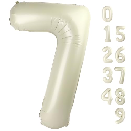 7 Balloon Numbers 40 Inch, 6 7 Birthday Decorations, Cream White Seven Birthday Decor, 7 17 27 70 Year Old Balloon Number for Engagement, Wedding, Graduations