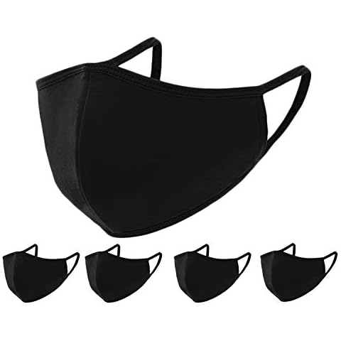 Unisex Unisex Premium Cotton Protective Reusable Washable 3-Layer Fashion Face Covering Mask (BLACK 5PK) Cover