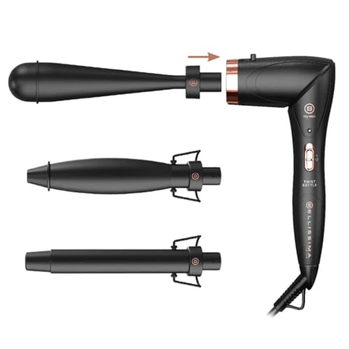 Twist & Style Kit Professionale per Capelli, Bellissima 3 Accessori Intercambiabili, Nero con Dettagli Oro Rosa, Ricci e Onde, 200W, Ceramica, 200°C