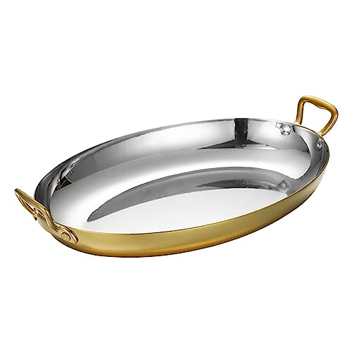 JYBNBBE Padella per Paella in Acciaio Inox, Piastra Ovale per Aragosta e Frutti di Mare, Antiaderente Non Rivestita con Doppio Manico, pentola per Paella per Case o ristoranti, o,Gold-36cm