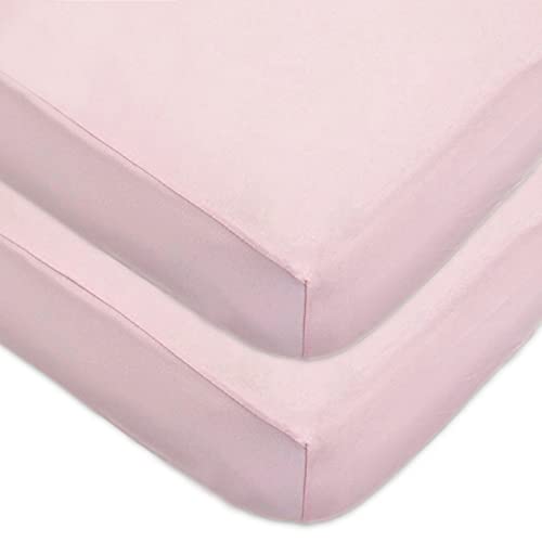 Image of TL Care 2 Pack Fitted Crib Sheets 28 inch x 52 inch, Soft Breathable Neutral 100% Cotton Jersey Sheet, Pink, for Boys and Girls, Fits Crib and Toddler Bed mattresses