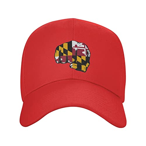 LOUJIN Flaga Maryland Fist Power czapka baseballowa mężczyźni kobiety - klasyczna czapka taty regulowana zwykła czapka, Czerwony