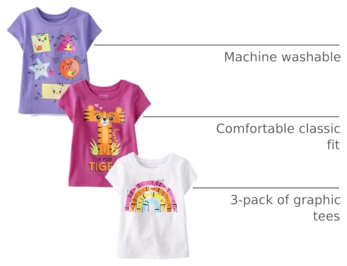 Image of The Children's Place Baby-Girls and Toddler School,Learning Short Sleeve Graphic T-Shirts,3 Pack