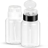 Nail Polish Remover Pump Dispenser, 2 Pack Acetone Safe ABS Bottle with Lockable Flip Cap - 200ml (6.8oz) Empty Push Down Container for Alcohol, Toner & Makeup Remover