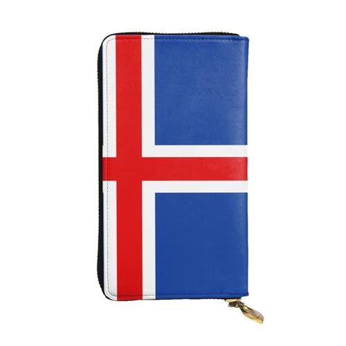 Flag of Iceland Leather Long Wallet, 12 Credit Card Slots, 3 Cash Slots, Coin Compartment, Unisex