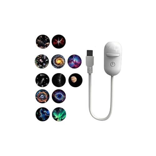 2-in-1 Galaxy Projector Night Light with Multiple Projection Films, 360° Adjustable 2-in-1 USB Night Light Galaxy Projector, HD Portable Night Sky Projectors for Bedroom (White-12pc)