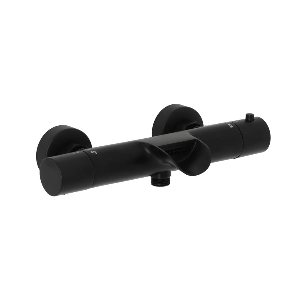 Milano Arlo Round Thermostatic Bar Mixer Shower Valve Bath Spout - Black