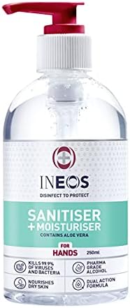 Hospital Grade Hand Sanitiser (250ml) by INEOS Hygienics. Made with 75% Pharma Grade Alcohol, Kills 99.9% of viruses and bacteria