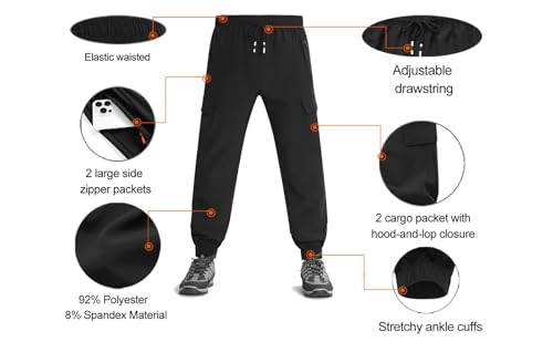 Image of Boys Cargo Joggers Pants Outdoor Youth Quick Dry Hiking Pants Lightweight Athletic Pants with Zipper Pockets