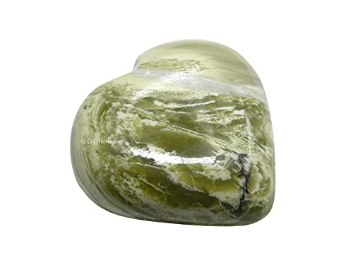Image of Serpentine Crystal Heart Palm Pebbles Stones for Anxiety Stress Relief Massage - AAA Grade Original Healing Gemstone Agate Heart Palm Stone for Yoga Meditation Spiritual