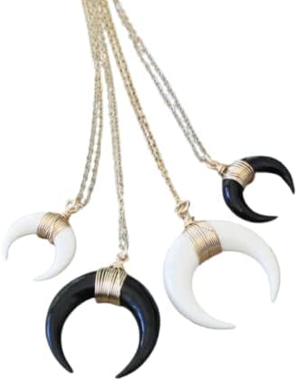 Crescent Moon Bone Pendant Necklace for Women Layered Jewelry Handmade