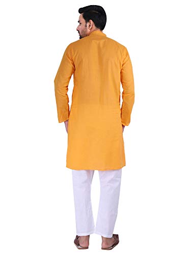Image of JEXI Men's Cotton Blend Solid Kurta Pyjama Set - Knee-Length, Mandarin Collar, Full Sleeve, Ethnic Wear