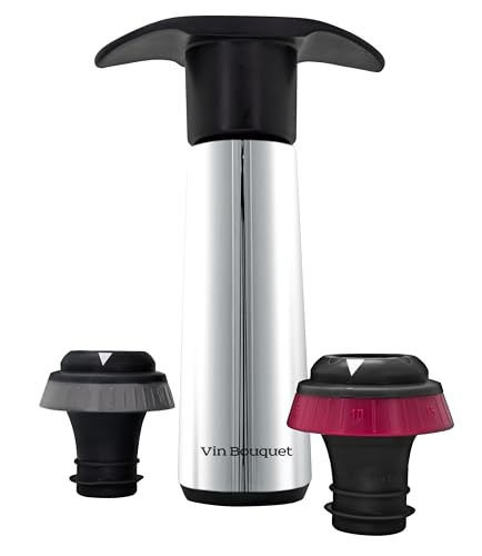 VB VIN BOUQUET FIC 1308 Manual Vacuum Pump are Click Sound Indicator, INOX, 2 Plugs, Silver, 2 Tapones