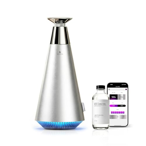 Waterless Scent Diffuser Starter Kit - 1500 Sq Ft Coverage, Alloy Atomization System,Mood Light,Smart Rechargeable Hotel Scent Diffuser, Including 120ml Essential Oil, for Home,Large Room,Spa,Silver
