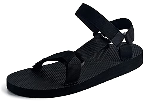 riemot Sandalen Herren Sommer Flach Sport Sandale Outdoor Sommerschuhe Offroad Trekking- & Wandersandalen Atmungsaktiv und Leichte Herren Schwarz EU 45