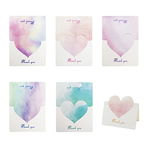 48 x Dankeskarten, 9,8 x 13,6 cm, bunte Herz-Blanko-Karten, romantische und süße Grußkarte, perfekt für Hochzeit, Abschlussfeier, Valentinstag (6 Farben) Cover