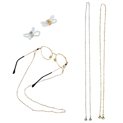 AolKee 2 Stück Brillenkette Damen, Sonnenbrillen Kette, Brillenketten, Brillenkette Gold, Brillenkette Silber, brillenkette perlen, Sonnenbrillenband, Brillenband damen (Stil 2) Cover