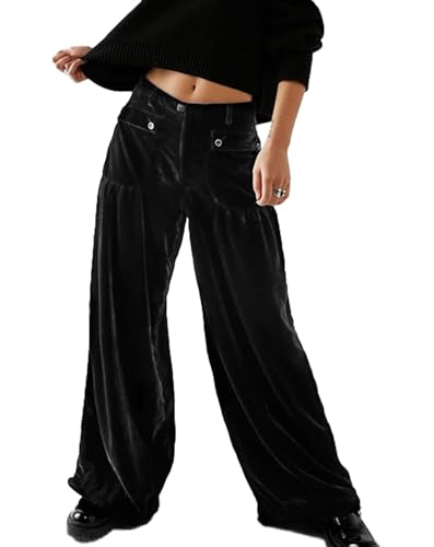 Womens Elastic Waist Cargo Velvet Trousers Casual Mid Waist Velvet Jogger Ankle Tie Barrel Balloon Pants