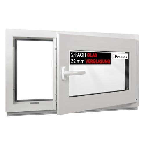 Framex Kellerfenster Fenster Kunststofffenster Weiß Breite x Höhe 100 x 40 cm (1000 x 400 mm) 2-fach (32 mm) Dreh Kipp DIN Rechts - Premium - Alle Größen