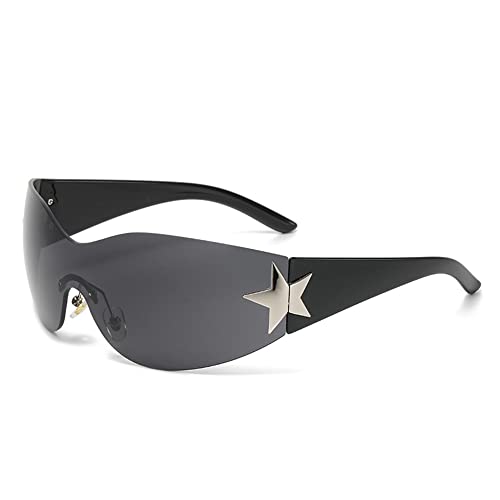 Xspring Y2K Sunglasses, Rimless Shield Wrap Around Trendy Sunglasses for Women Men, Oversized Fashion Star Glasses Shades Womens Sunglasses, UV400 Protection Simple Y2K Glasses